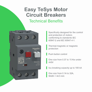 Schneider GZ1E06 | Motor circuit breaker,Easy TeSys Power,GZ1E,AC-3,3P,1..1.6A,thermal magnetic trip