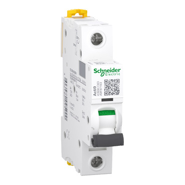 Schneider A9F87163 | Miniature circuit-breaker, Acti9 iC60H, 1P, 63 A, C curve, 10000 A (IEC 60898-1), 15 kA (IEC 60947-2)