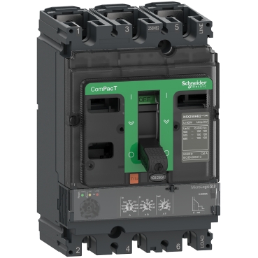 Schneider C10N32D100 | Circuit breaker ComPacT NSX100N, 50kA at 415VAC, MicroLogic 2.2 trip unit 100A, 3 poles 3d
