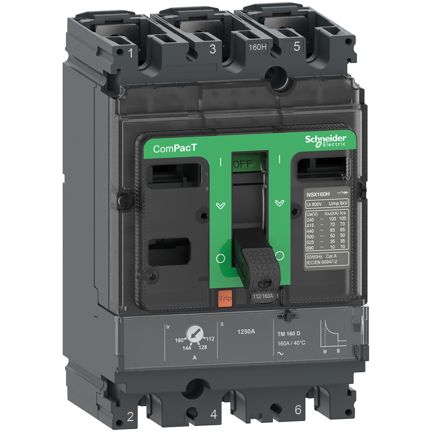 Schneider C10B3TM032 | Circuit breaker ComPacT NSX100B, 25kA at 415VAC, TMD trip unit 32A, 3 poles 3d
