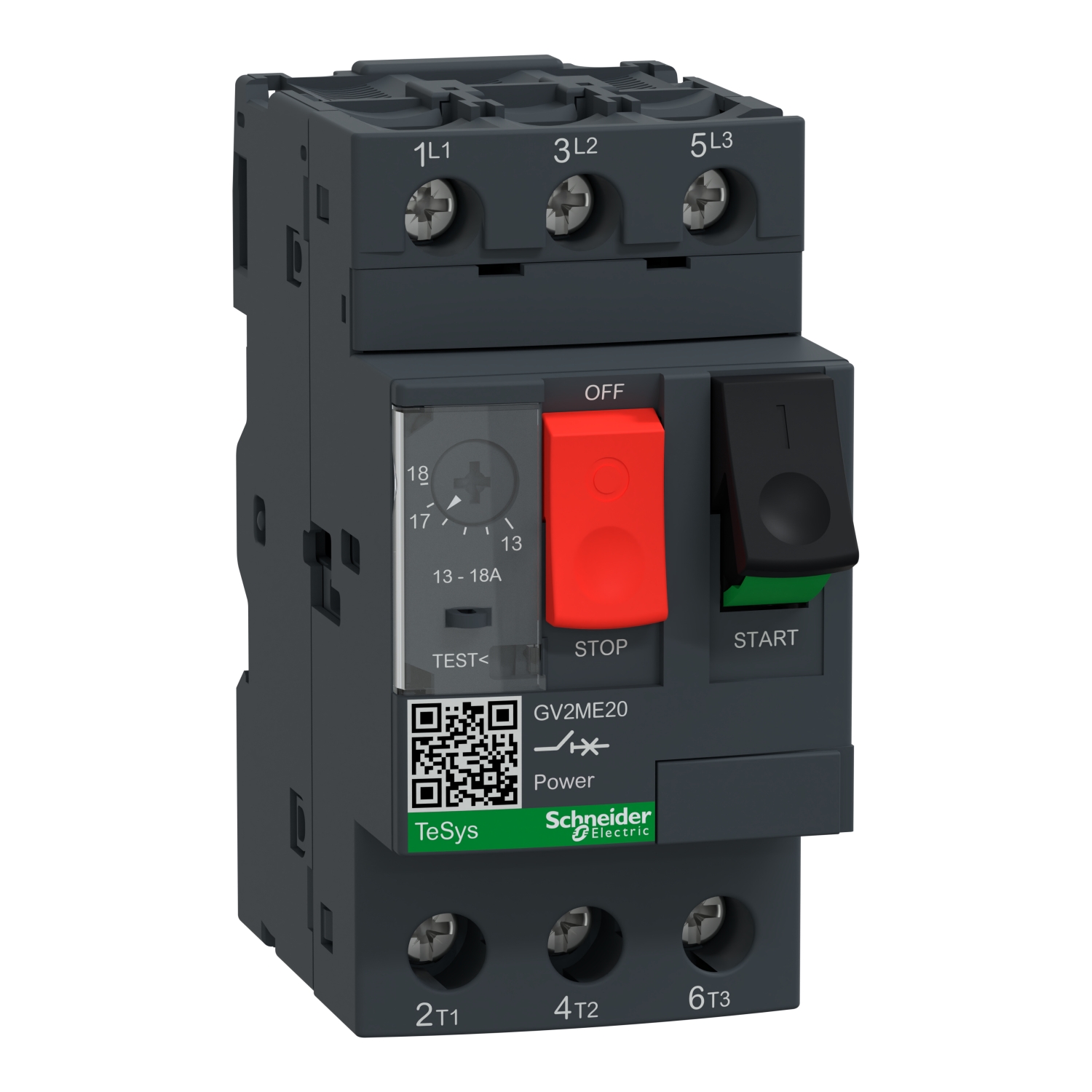 Schneider GV2ME20 | Motor circuit breaker, TeSys GV2, 3P, 13-18 A, thermal magnetic, screw clamp terminals