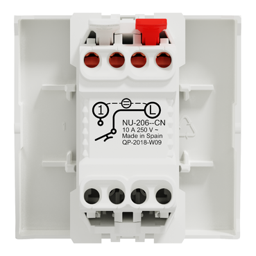 Schneider NU320618CN | Push-button, New Unica, mechanism, + NO push-button, 10A, 2 modules, screwless terminals, IP4X, white