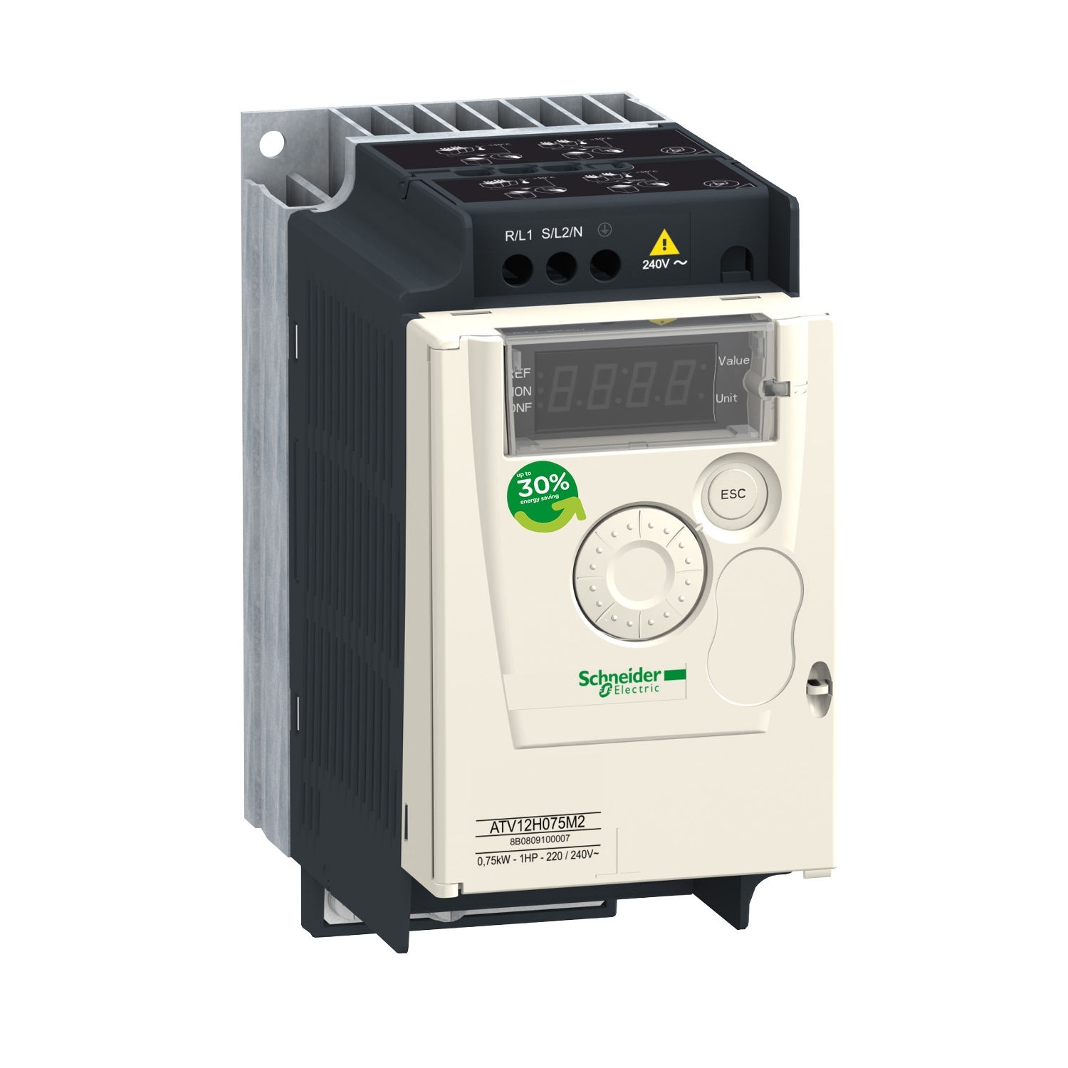 Schneider ATV12H055M2 | variable speed drive, Altivar 12, 0.55kW, 0.75hp, 200 to 240V, 1 phase, with heat sink