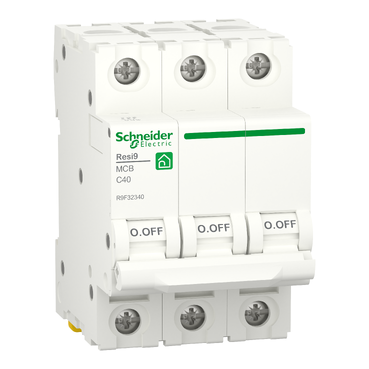 Schneider R9F32340 | Miniature circuit breaker (MCB), Resi9, 3P, 40A, C curve, 4500A (IEC/EN 60898-1)