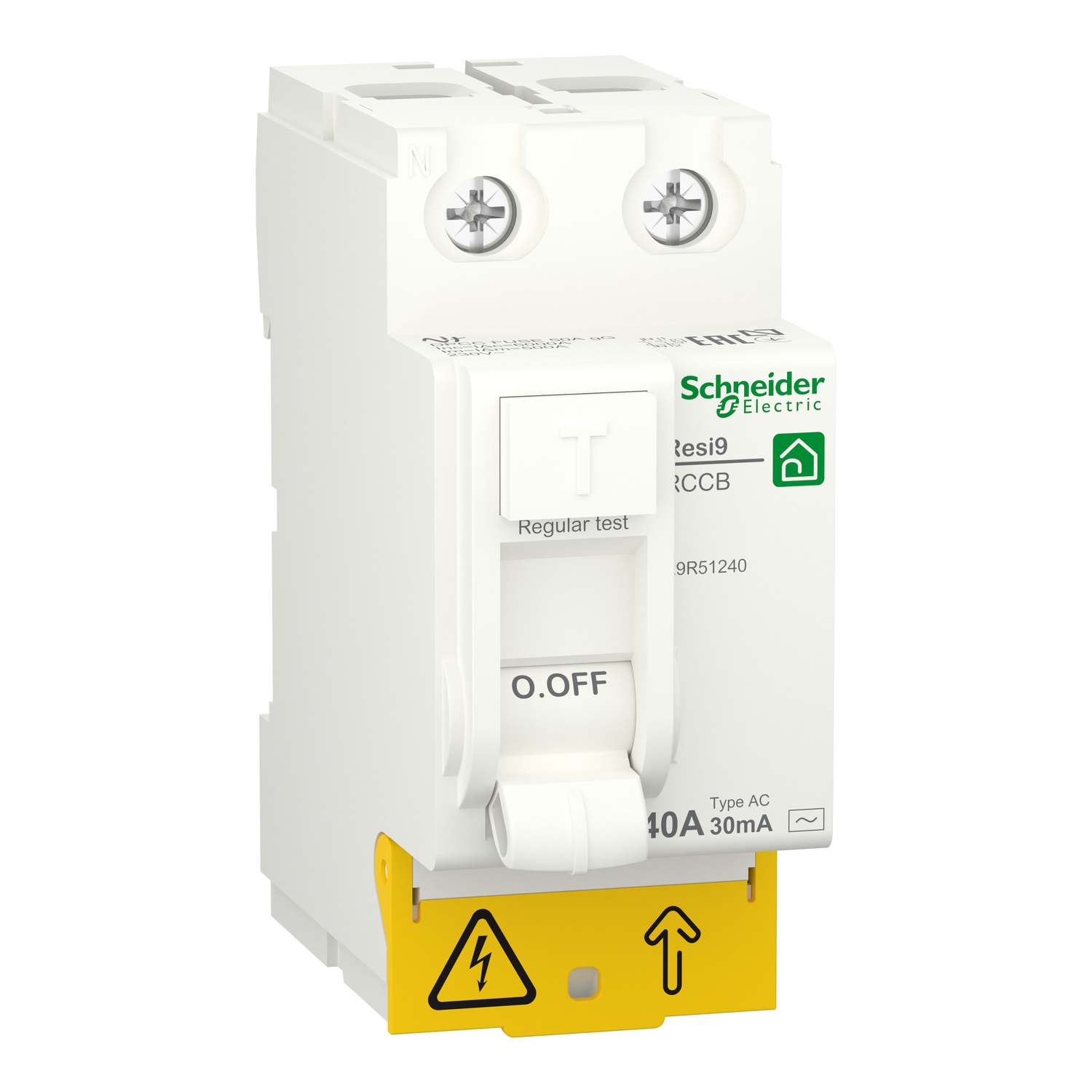 Schneider R9R51240 | Residual current circuit breaker (RCCB), Resi9, 2P, 40A, AC type, 30mA