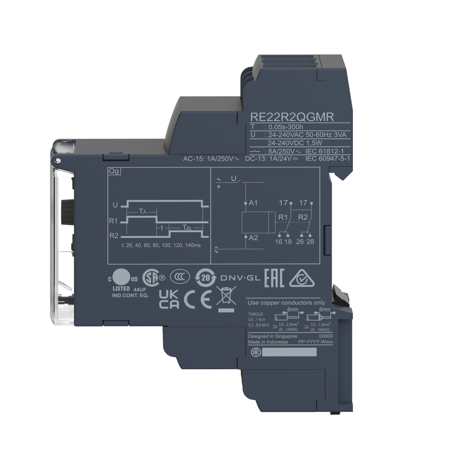 Schneider RE22R2QGMR | Modular timing relay, 8 A, 0.05 s…300 h, 2 CO, star delta, 24...240 V AC/DC