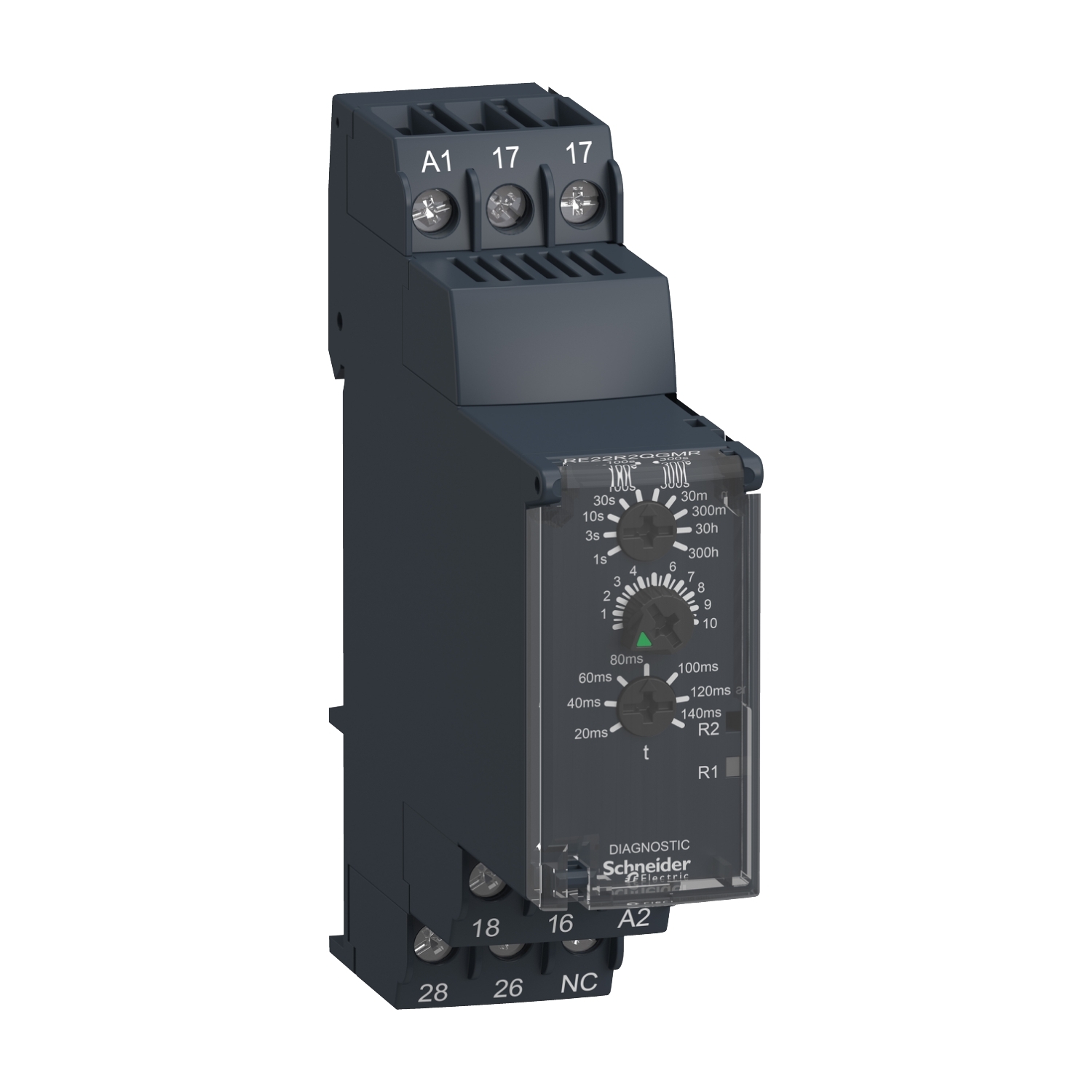 Schneider RE22R2QGMR | Modular timing relay, 8 A, 0.05 s…300 h, 2 CO, star delta, 24...240 V AC/DC