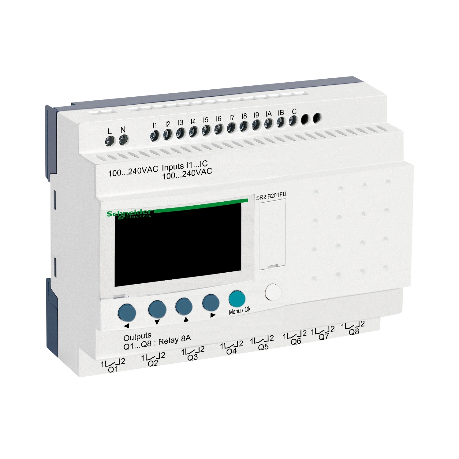 Schneider SR2B201FU | compact smart relay Zelio Logic - 20 I O - 100.240 V AC - clock - display