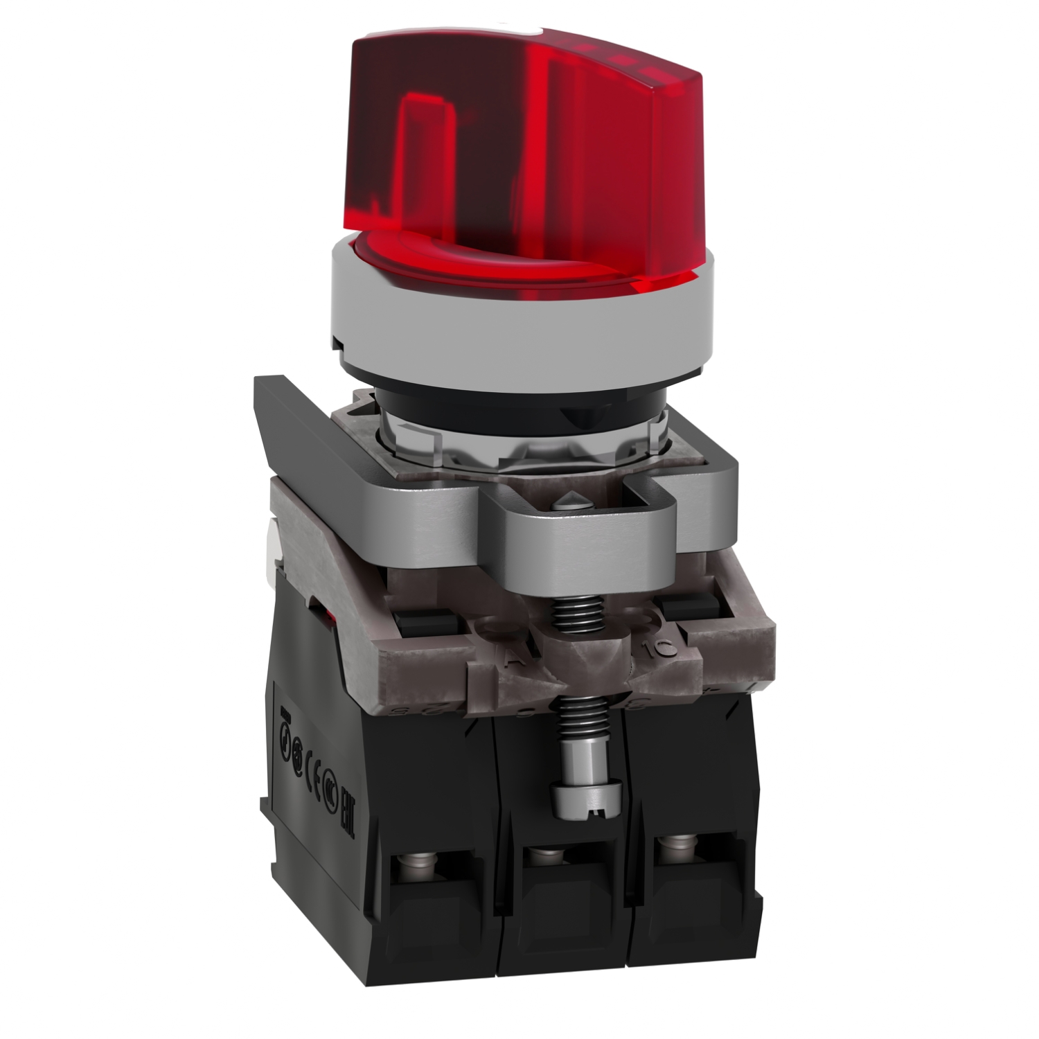 Schneider XB4BK124M5 Harmony | Illuminated selector switch, metal, red, Ø22, 2 positions, stay put, 230...240 V AC, 1 NO + 1 NC