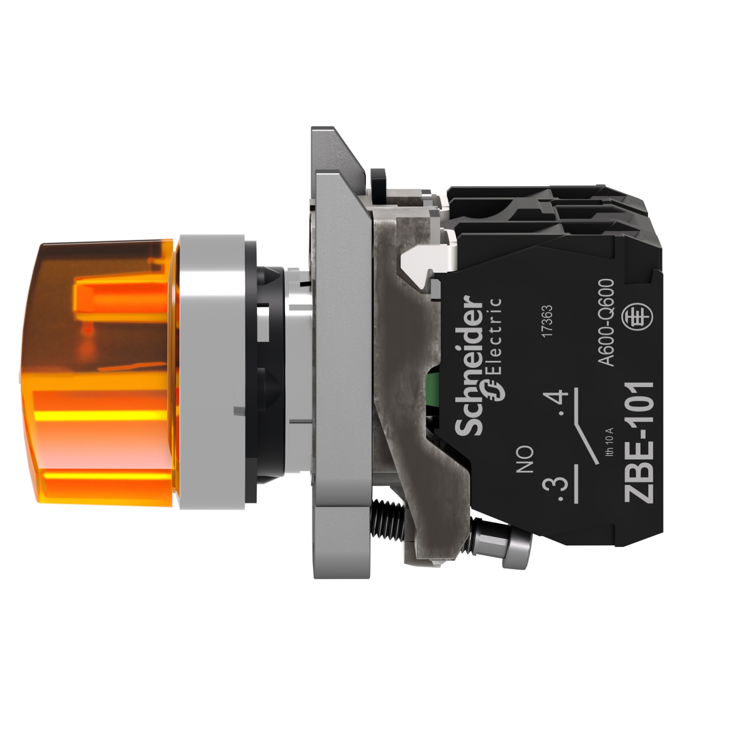 Schneider XB4BK125M5 | Illuminated selector switch, metal, orange, Ø22, 2 positions, stay put, 230...240 V AC, 1 NO + 1 NC