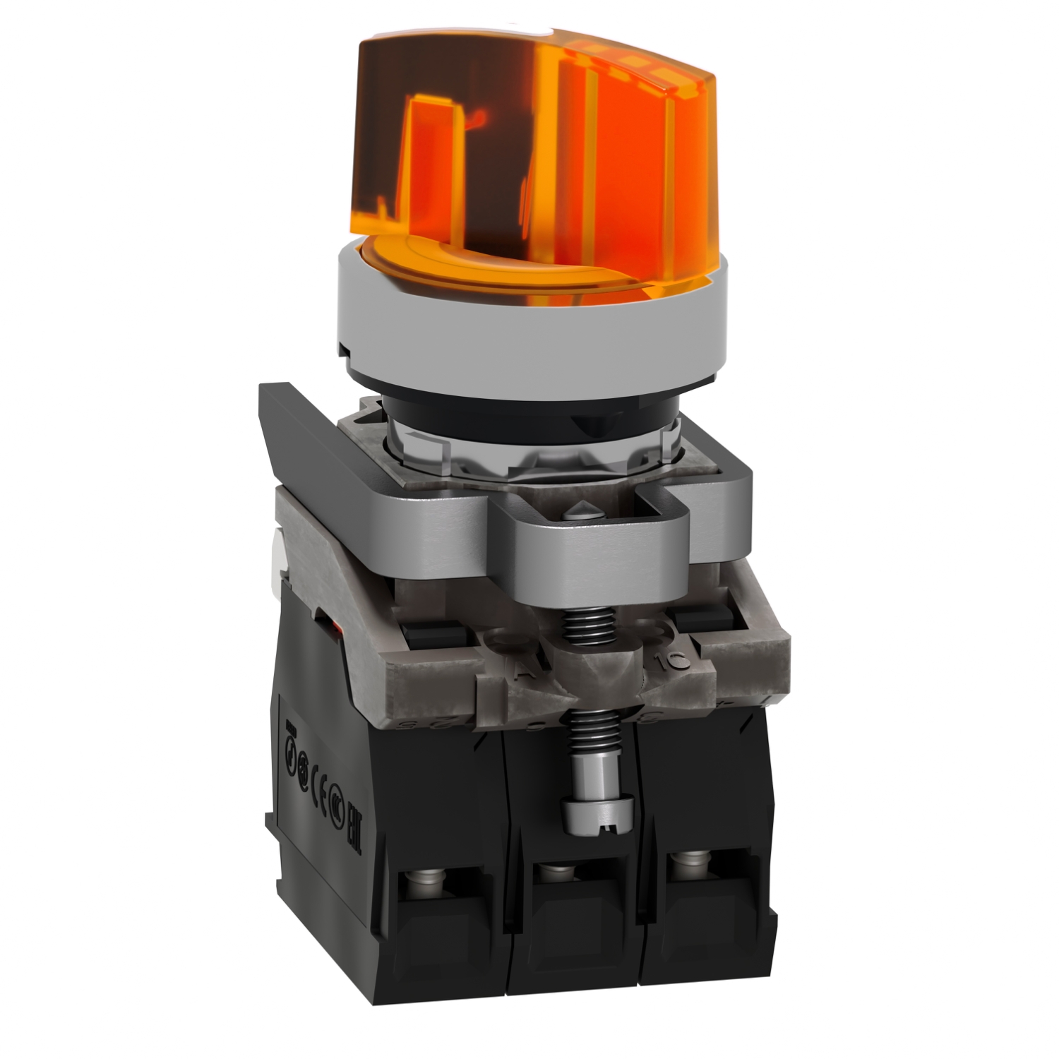 Schneider XB4BK125M5 | Illuminated selector switch, metal, orange, Ø22, 2 positions, stay put, 230...240 V AC, 1 NO + 1 NC