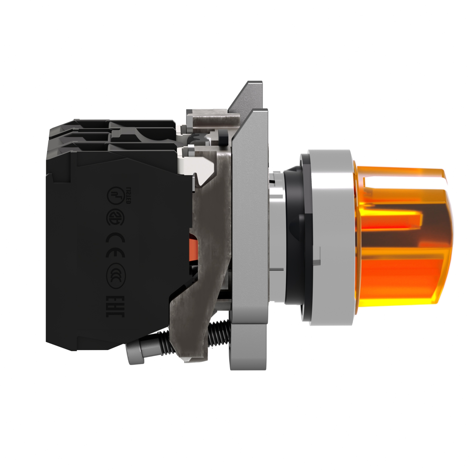 Schneider XB4BK125M5 | Illuminated selector switch, metal, orange, Ø22, 2 positions, stay put, 230...240 V AC, 1 NO + 1 NC