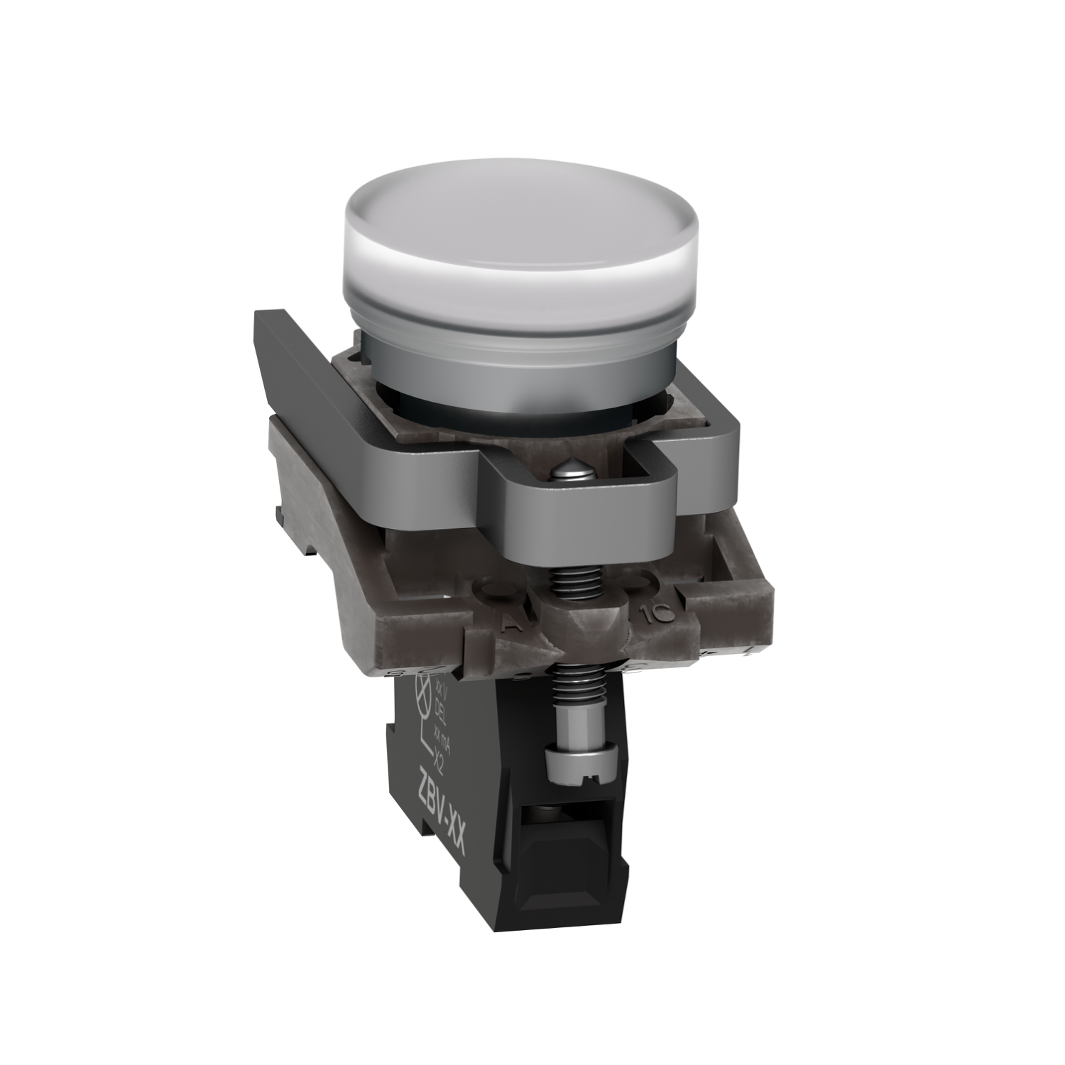 Schneider XB4BVM1 Harmony | Pilot light, metal, white, Ø22, plain lens with integral LED, 230...240 VAC