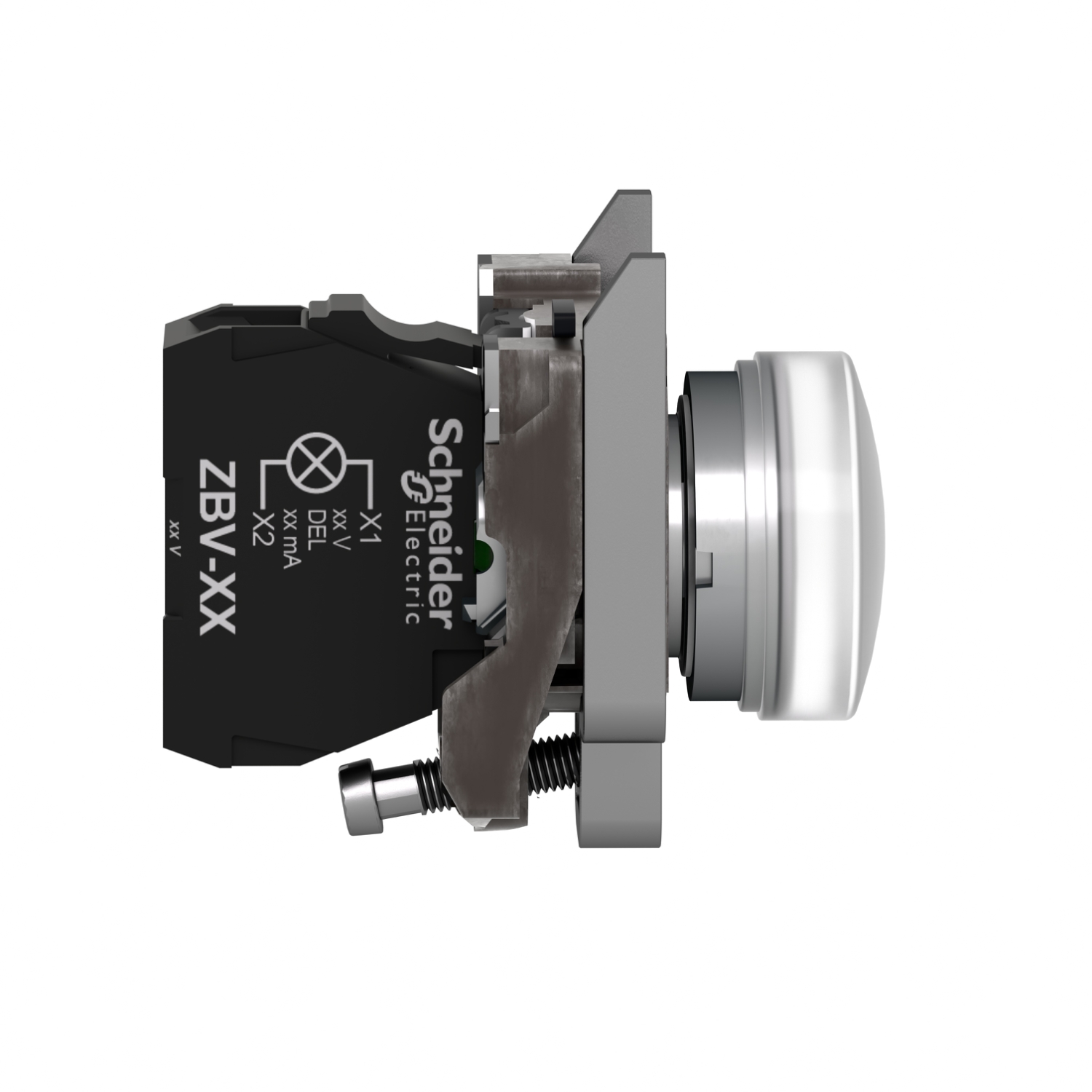 Schneider XB4BVM1 Harmony | Pilot light, metal, white, Ø22, plain lens with integral LED, 230...240 VAC