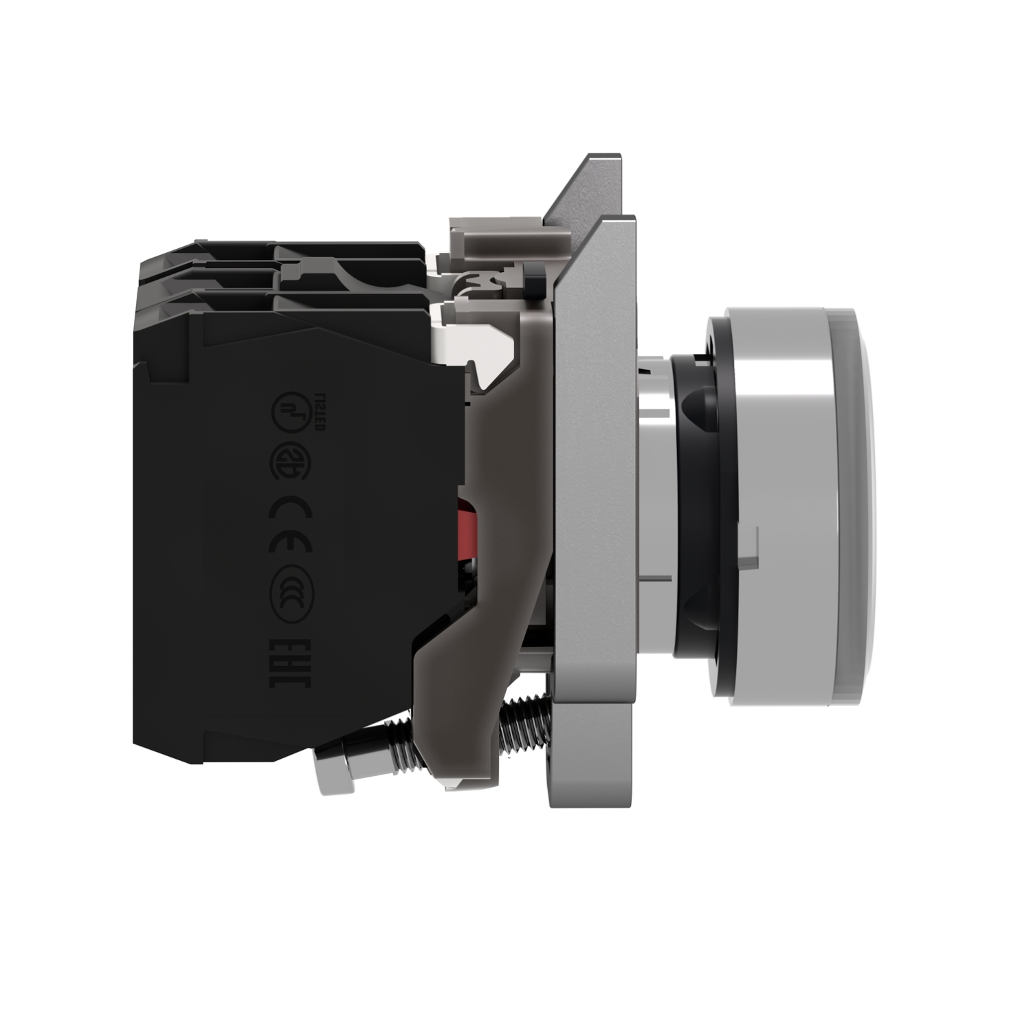 Schneider XB4BW31M5 Harmony | Illuminated push button, metal, flush, white, Ø22, spring return, 230...240 V AC, 1 NO + 1 NC