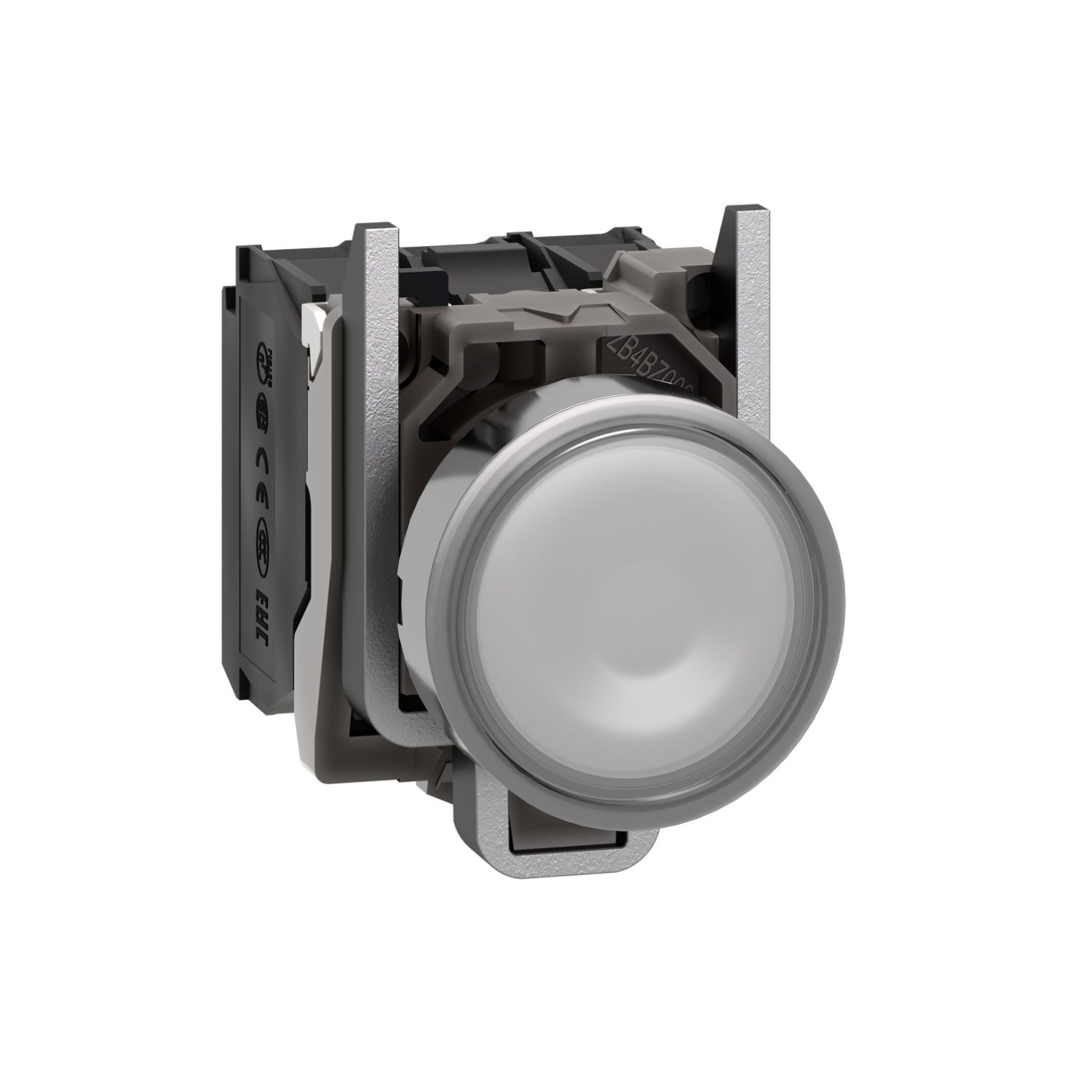 Schneider XB4BW31M5 Harmony | Illuminated push button, metal, flush, white, Ø22, spring return, 230...240 V AC, 1 NO + 1 NC