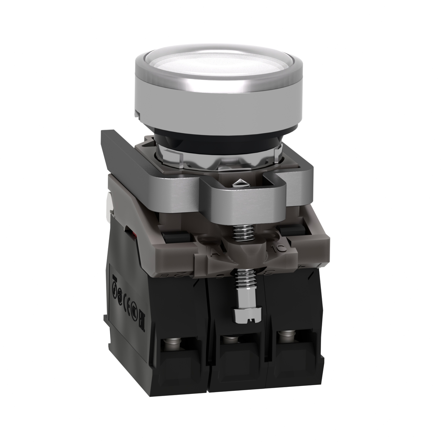 Schneider XB4BW31M5 Harmony | Illuminated push button, metal, flush, white, Ø22, spring return, 230...240 V AC, 1 NO + 1 NC