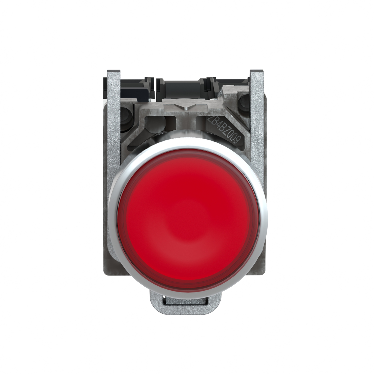 Schneider XB4BW3465 Harmony | Illuminated push button, metal, flush, red, Ø22, spring return, <= 250 V, 1 NO + 1 NC
