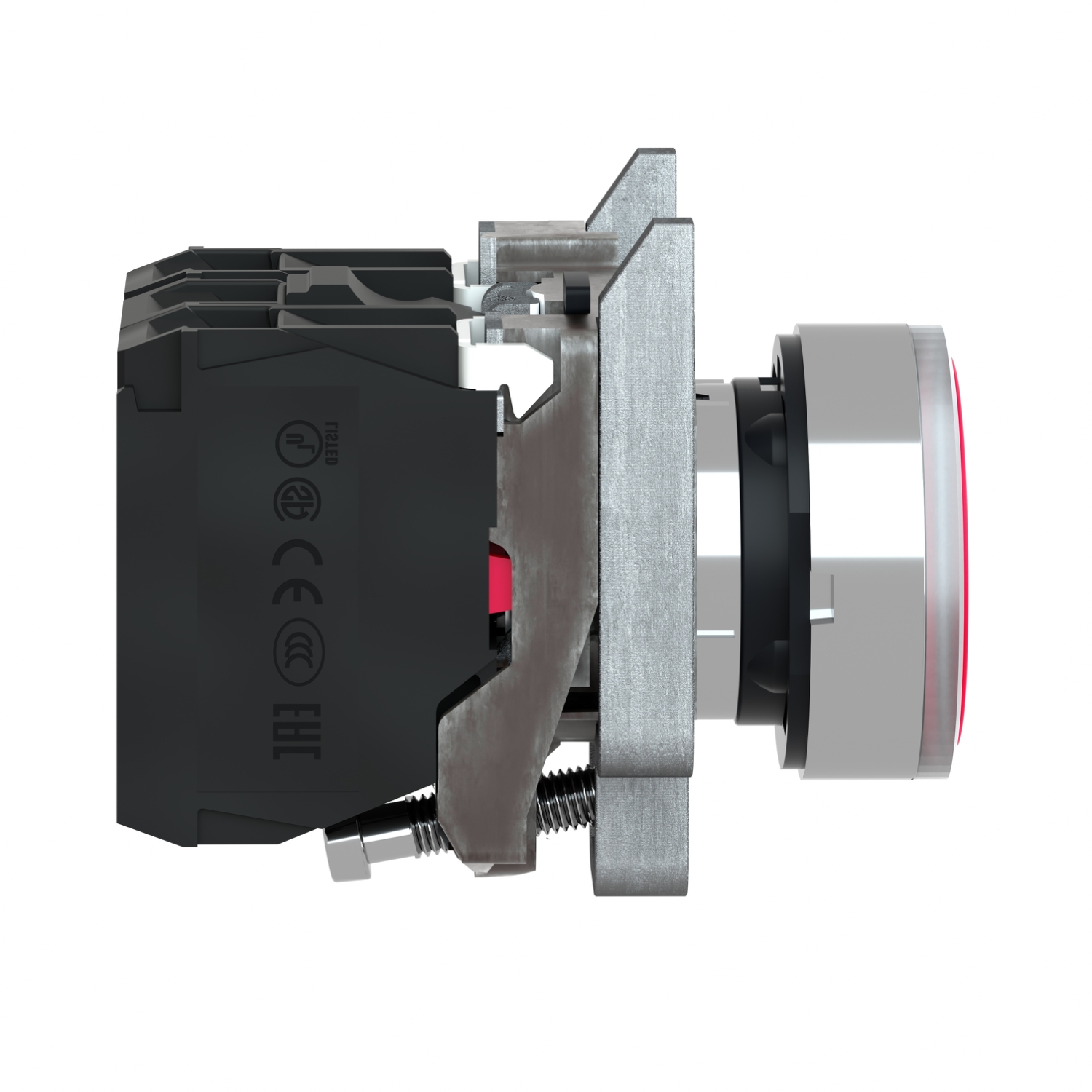 Schneider XB4BW34B5 | Illuminated push button, metal, flush, red, Ø22, spring return, 1 NO + 1 NC 24 V AC/DC