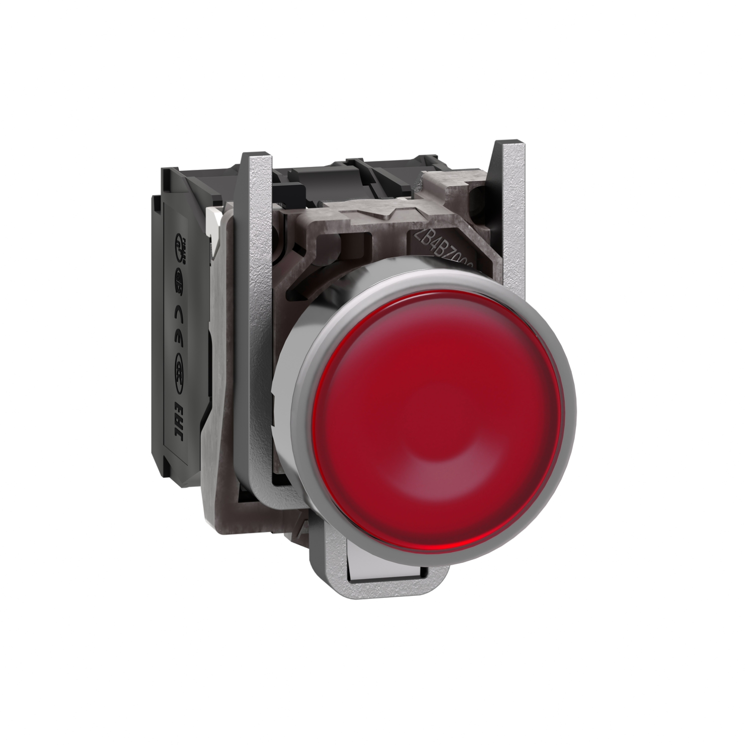 Schneider XB4BW34B5 | Illuminated push button, metal, flush, red, Ø22, spring return, 1 NO + 1 NC 24 V AC/DC