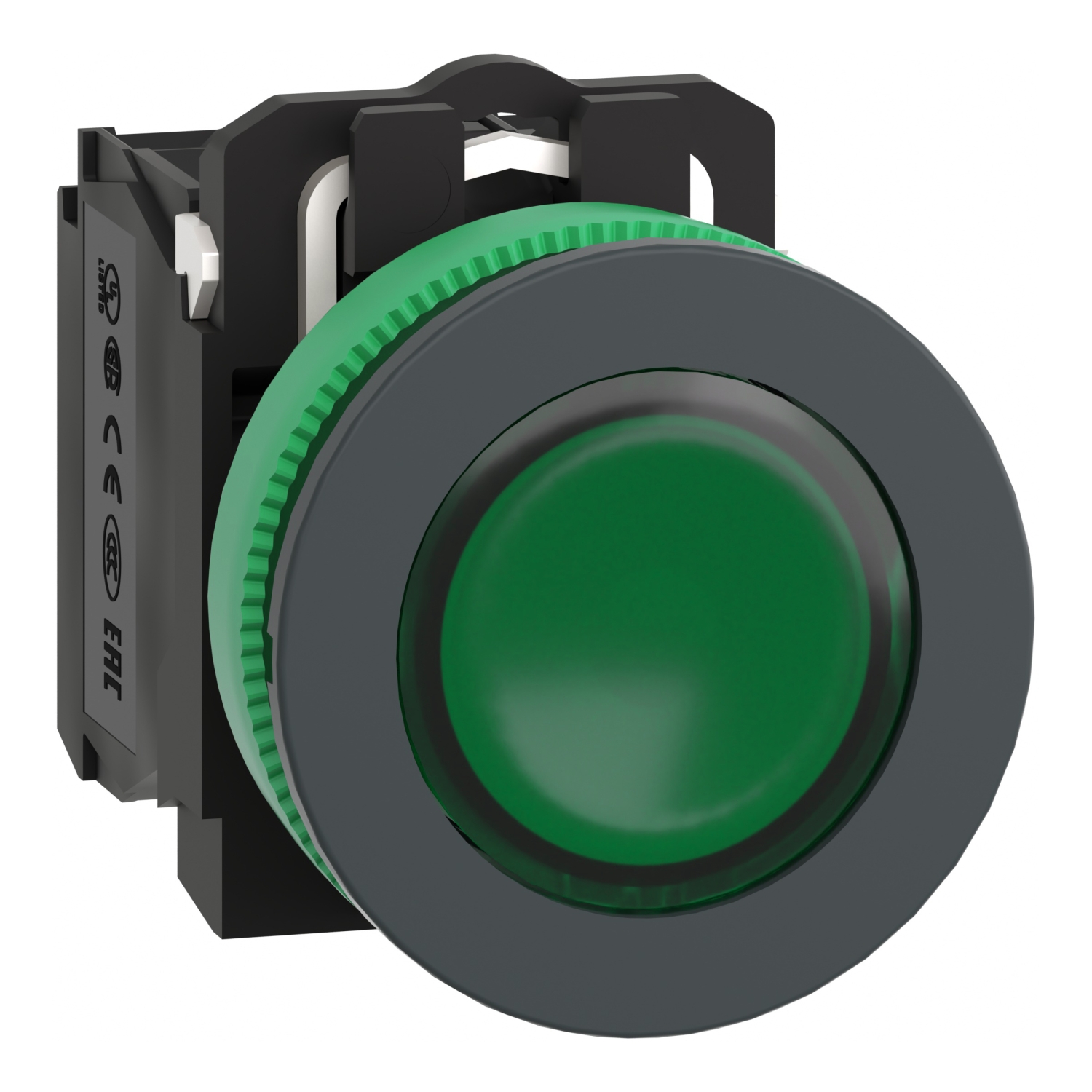 Schneider XB5FW33B5 | Illuminated push button flush mounted, plastic, green, Ø30, integral LED, 24 V AC/DC, 1 NO + 1 NC