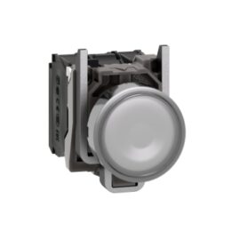 Schneider XB4BW31B5 Harmony | Illuminated push button, metal, flush, white, Ø22, spring return, 24 V AC/DC, 1 NO + 1 NC