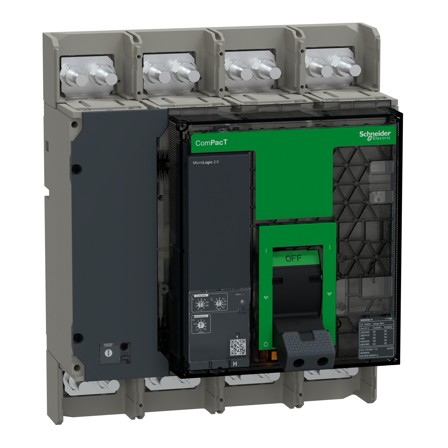 Schneider C063H420FM | Circuit breaker, ComPacT NS630bH, 70kA at 415VAC, 4P, fixed, manually operated, MicroLogic 2.0 control unit, 630A