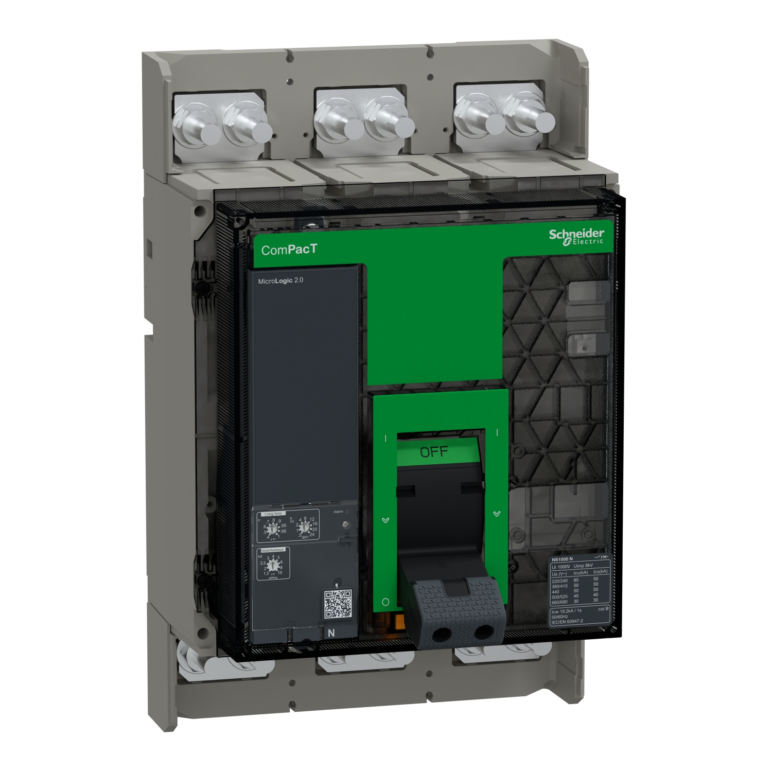 Schneider C100N320FM | Circuit breaker, ComPacT NS1000N, 50kA at 415VAC, 3P, fixed, manually operated, MicroLogic 2.0 control unit, 1000A