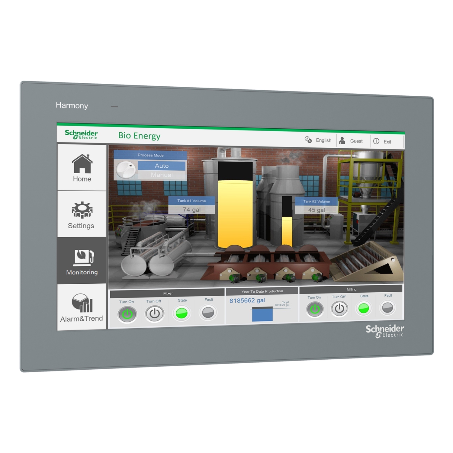 Schneider HMIET6700 | 15" wide screen touch panel, 16M colors, COM x 2, ETH x 1, USB host / device, RTC, DC24V