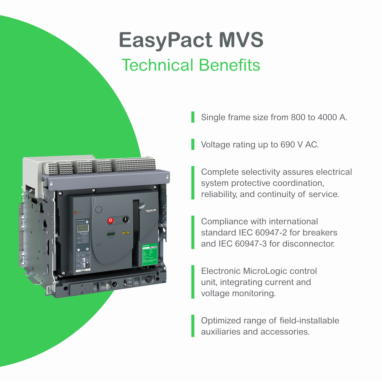 Schneider MVS16H3MF2L | EP MVS CB 1600A 65kA 3P MF ET2 fixed manual circuit breaker