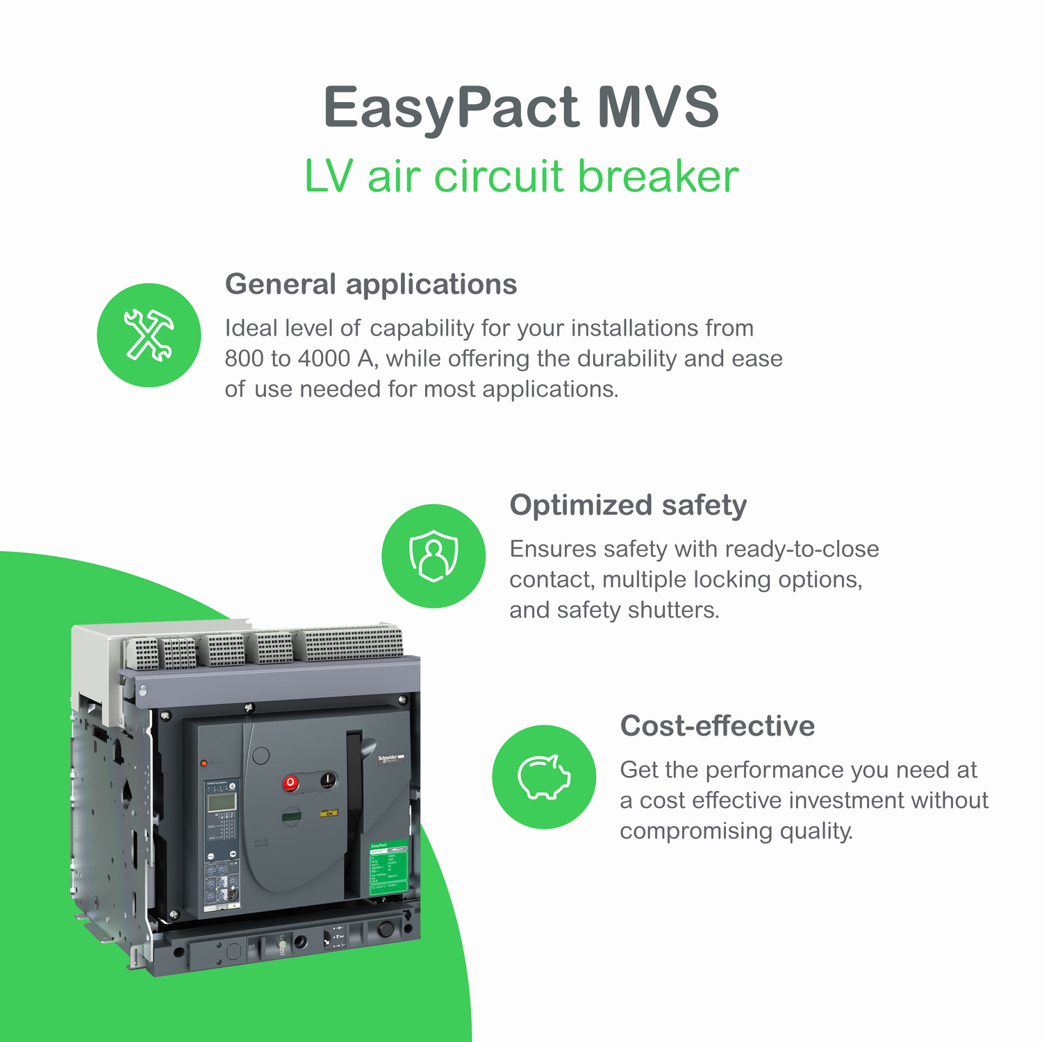 Schneider MVS16H3MF2L | EP MVS CB 1600A 65kA 3P MF ET2 fixed manual circuit breaker