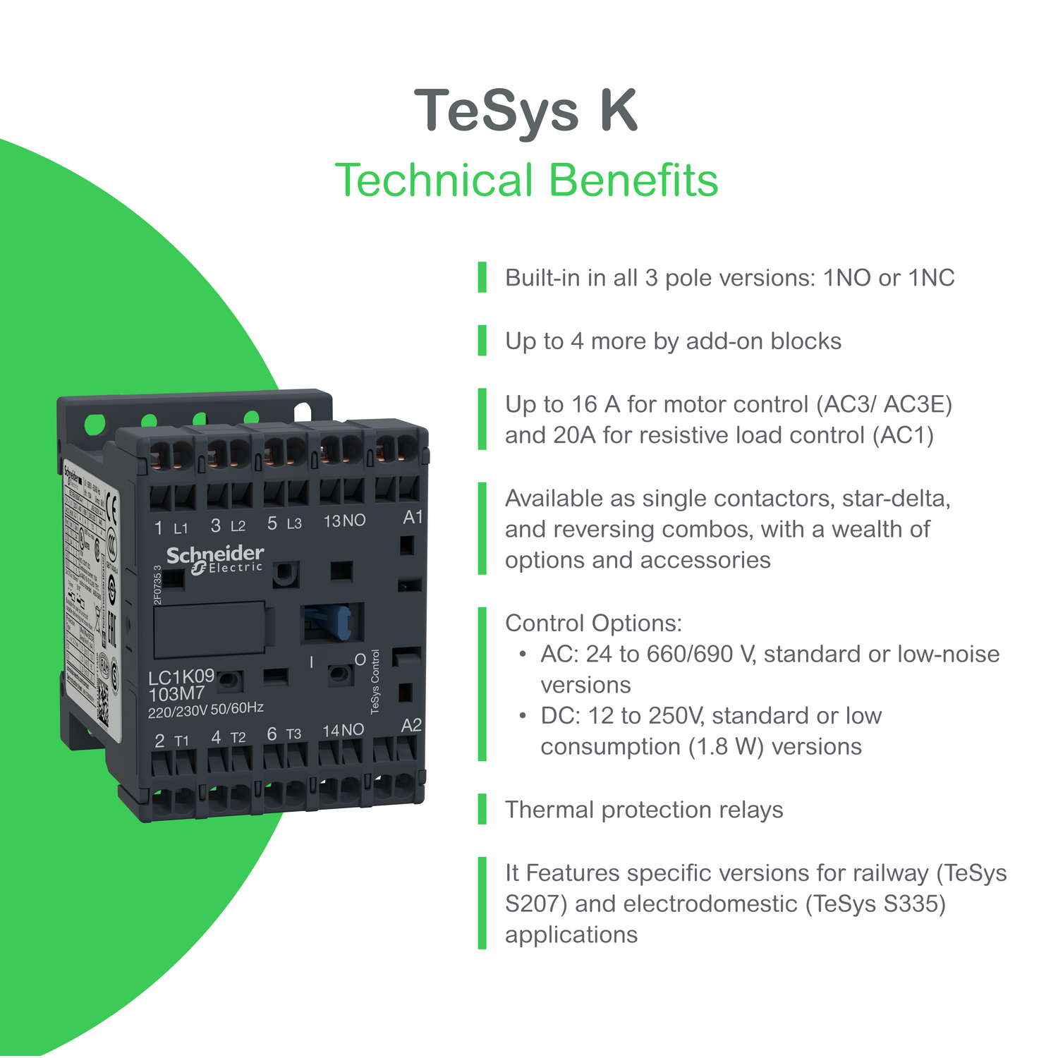 Schneider LP1K1210BD | TeSys K contactor - 3P - AC-3 <= 440 V 12 A - 1 NO aux. - 24 V DC coil
