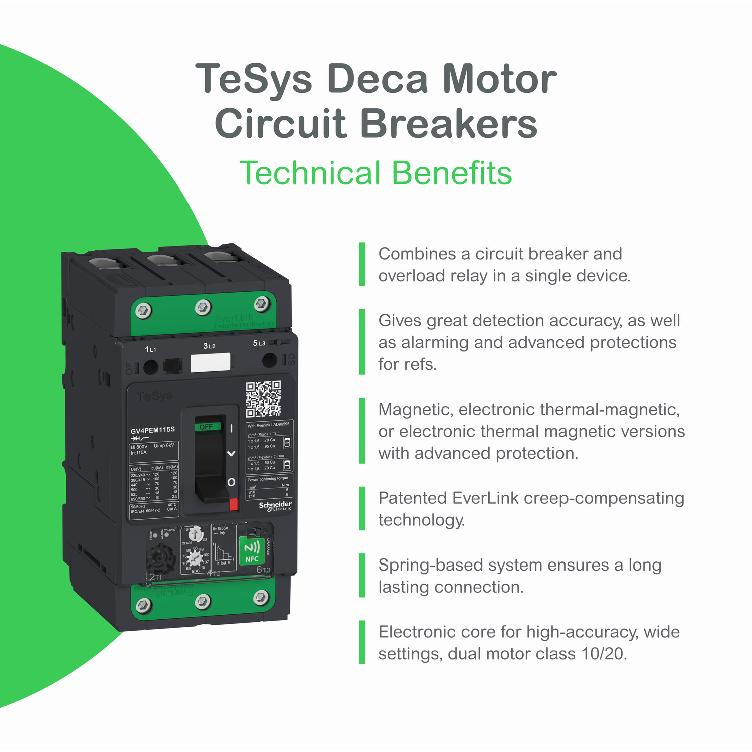 Schneider GV4LE80N | Motor circuit breaker, TeSys GV4, 3P, 80 A, Icu 50 kA, magnetic, EverLink terminals