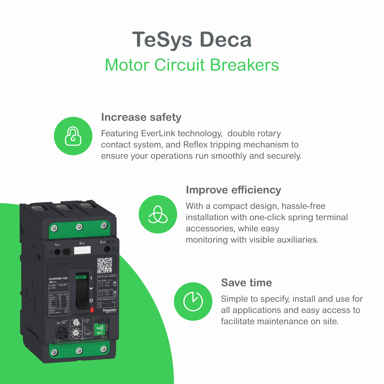 Schneider GV4LE80N | Motor circuit breaker, TeSys GV4, 3P, 80 A, Icu 50 kA, magnetic, EverLink terminals