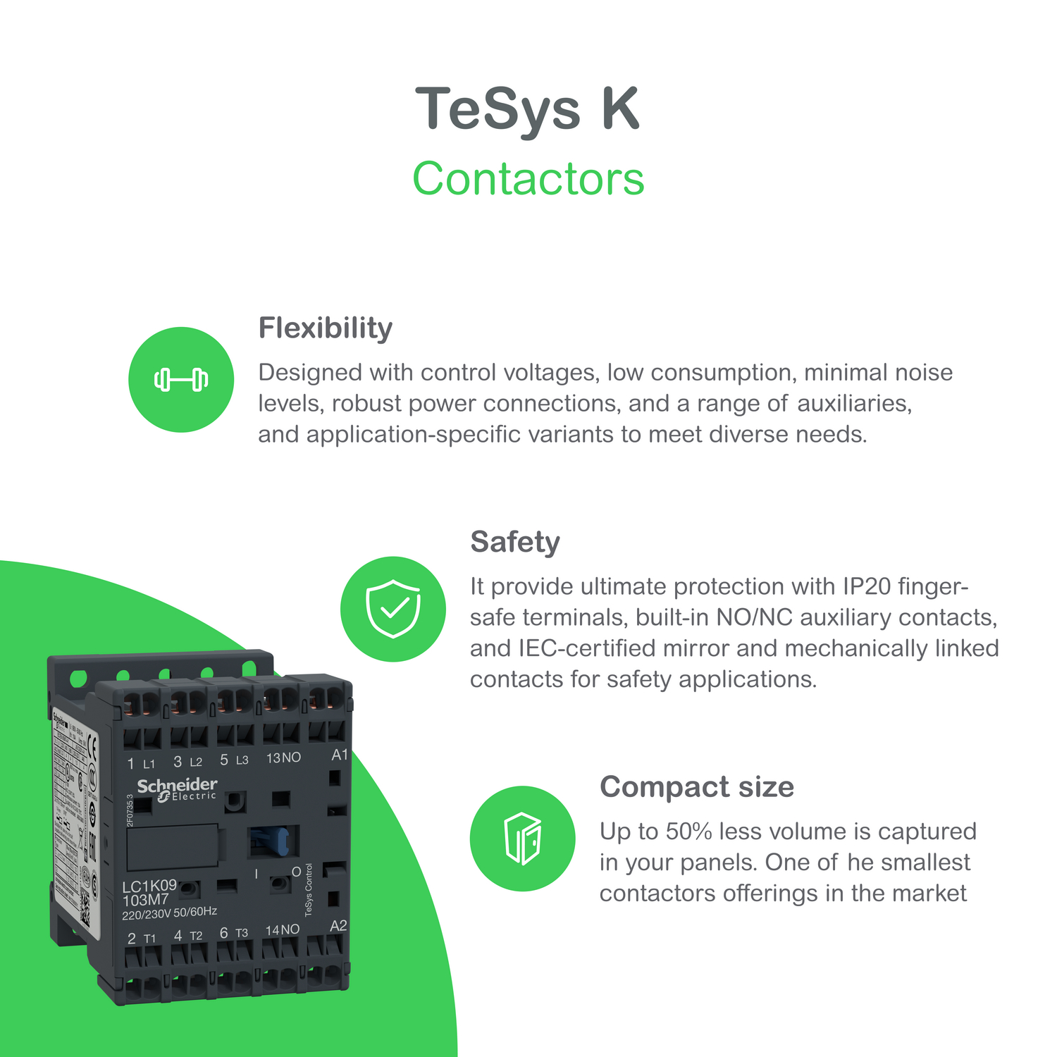 Schneider LP1K1210BD | TeSys K contactor - 3P - AC-3 <= 440 V 12 A - 1 NO aux. - 24 V DC coil
